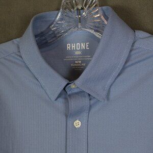 Rhone Commuter Midweight Pro Shirt Mens Medium Blue Classic Fit Micro Geometric